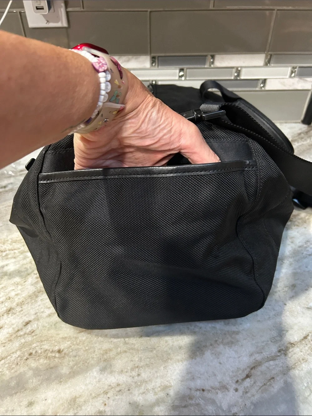 Michael Kors Black Nylon Duffel Bag Travel Gym Carry-On w/ Leather Trim 19x12.
